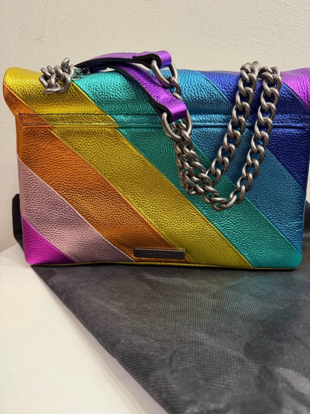 Kurt Geiger Rainbow Metallic Diagonal Stripe Shoulder Bag - Picture 2 of 4